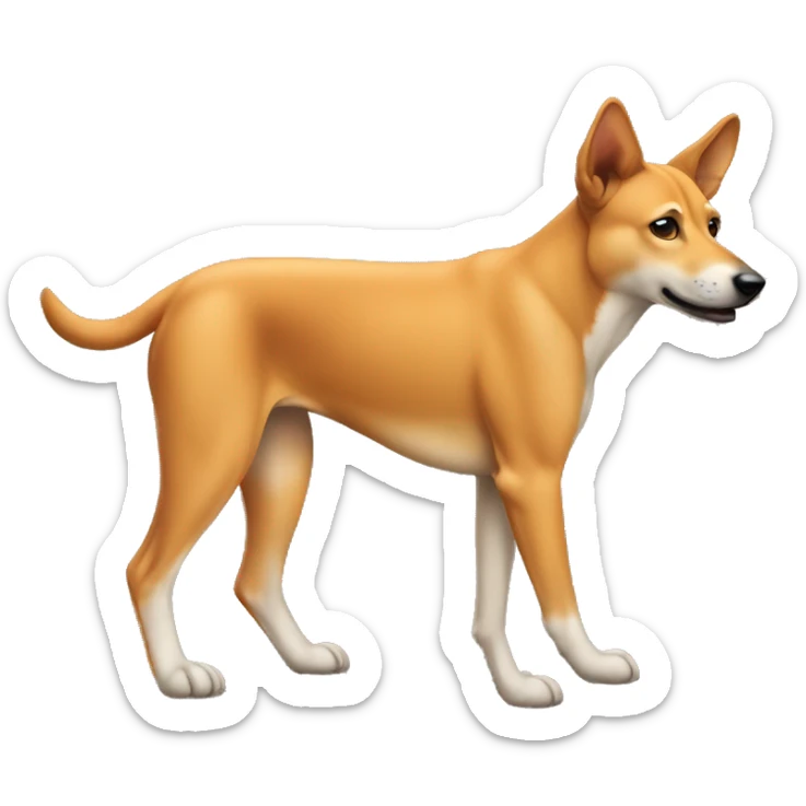 dog similar to a dingo, orange color, brownish snout, thick body, small head, thin tail, sticker