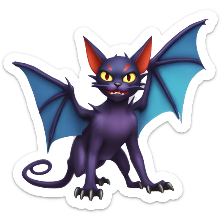 Cool Edgy Bat-Cat-Noivern-Noibat-Litten-Pokémon-Fakémon-hybrid sticker