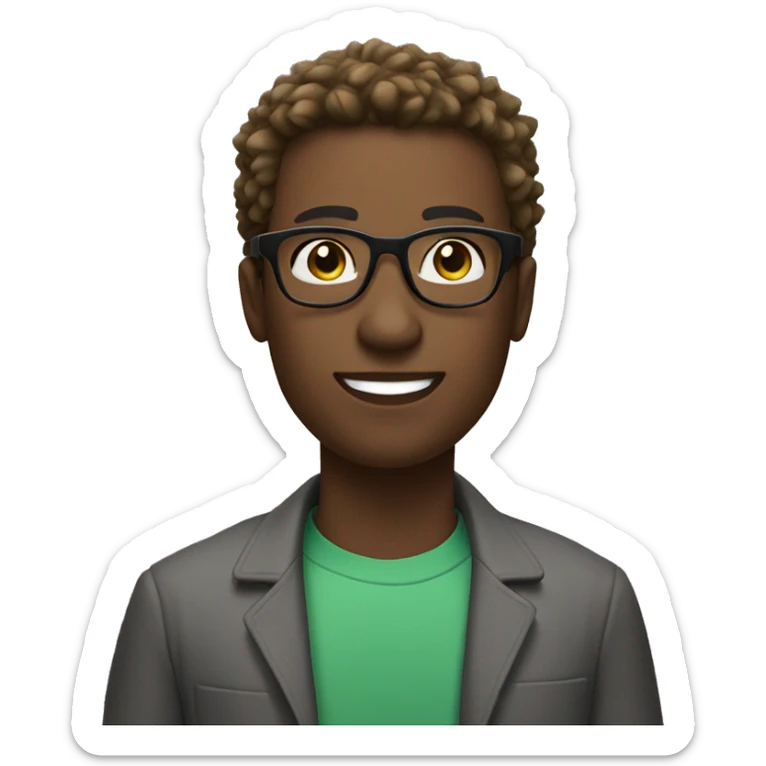 black male with spikey hair and glasses and white female with brown wavy hair , green eyes and glasses sticker