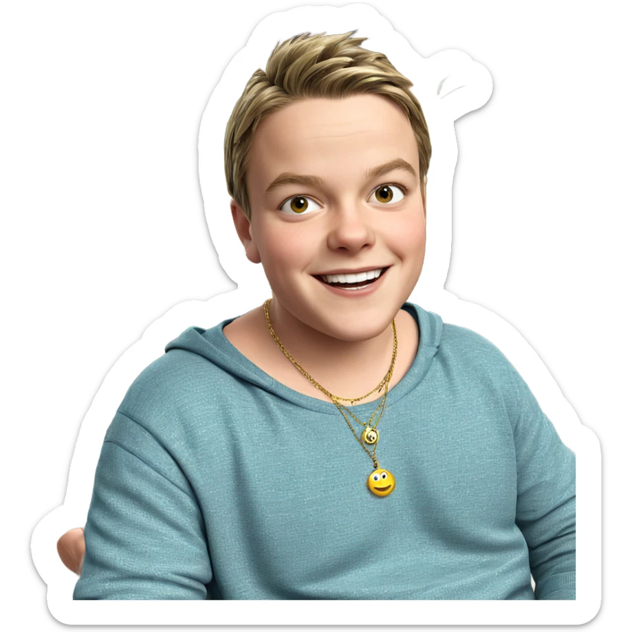 boy smiling with jewelry indoors sticker
