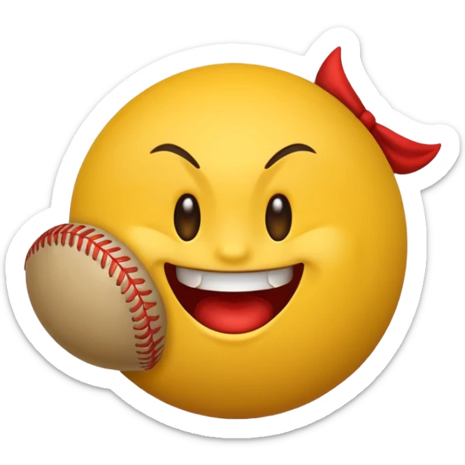 I want a emoji of a emoji with a evil smile throwing a baseball very hard sticker