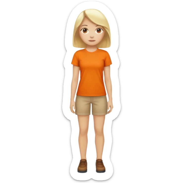 woman with blond hair standing showing full body with orange shirt sticker