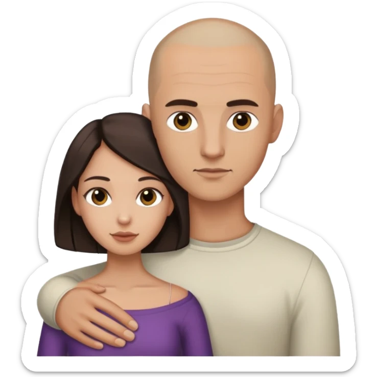 Man with shaved head holding woman with VERY LONG dark brown hair sticker