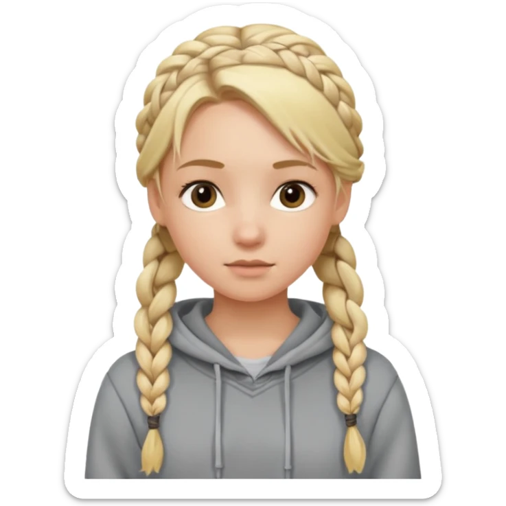 Blonde girl with braided hair wearing a hoodie sticker