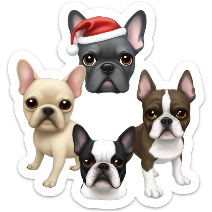 Totally gray French bulldog with a brussels griffon and a boston terrier Christmas   sticker