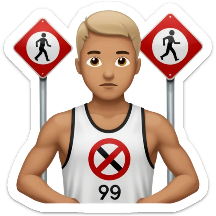 emoji de uma homem andando com roupa da ginástica com um simbolo de proibido por cima. semelhante a uma placa de transito sticker