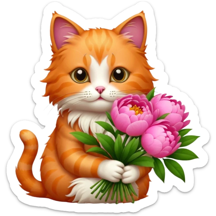 Cute cat Handing pink peonies like reaching a hand and handing them out a bouquet of them not a physical hand the cats hand  sticker