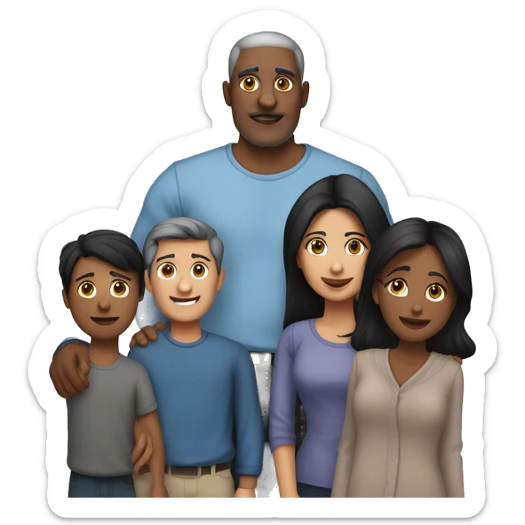 Draw a Latin family of 4. A 57-year-old man. 49-year-old woman. 27-year-old girl and a 22-year-old tall boy. All members of the family with black hair  sticker