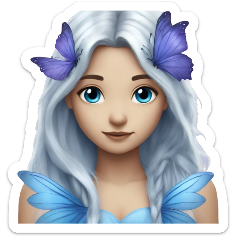 Beautiful, blue flower, fairy, blue, silver, purple, long hair, big wings sticker