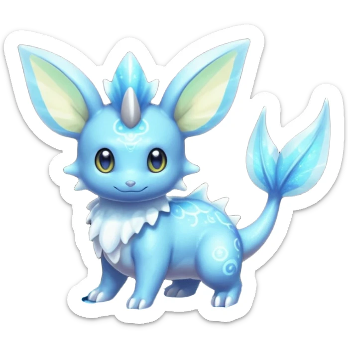 Shiny Sparkly Bioluminescent Glowing Minccino-Lumineon-Vaporeon-Amaura-Dragonair-Fakémon-hybrid-creature (full body)  sticker