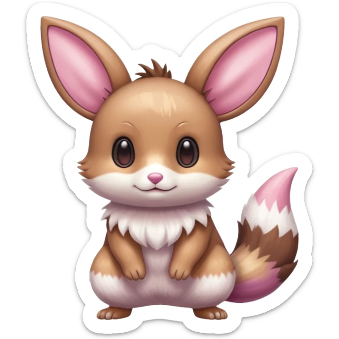 Kawaii Shiny Colorful Pastel Minccino-Furret-Eevee-fusion Full Body sticker