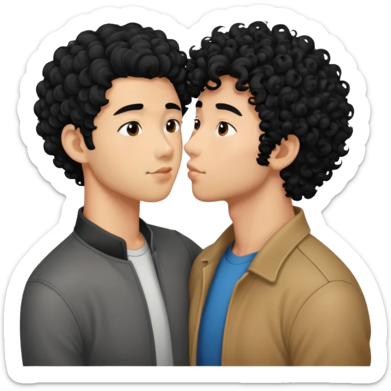 make a imagine of a guy with really curly hair kissing a asian guy with curly hair sticker