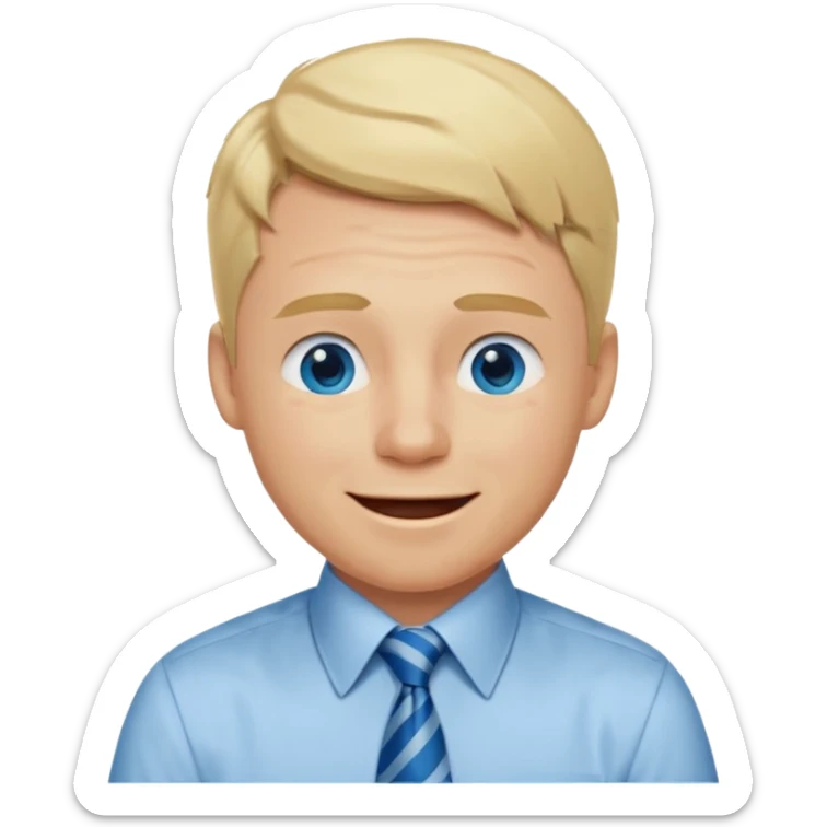 A guy with blonde hair and blue eyes that looks masculine. make him wear a shirt with a tie. he is danish. He is laughing with tears in his eyes sticker