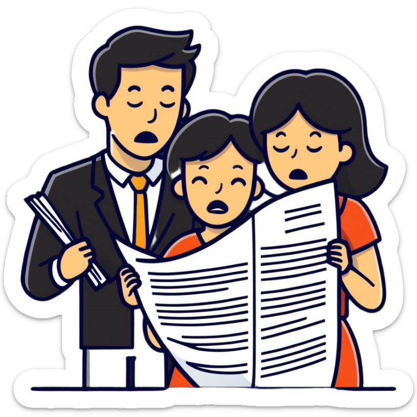 illustration of [man celebrating the singing of divorce papers] next to [crying woman] art influence two subjects sticker