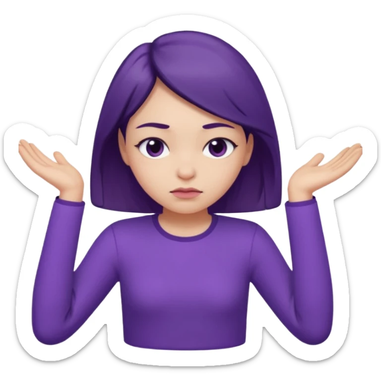 Pouty girl with squinted eyes folding arms in a purple longsleeve shirt she has fair skin sticker