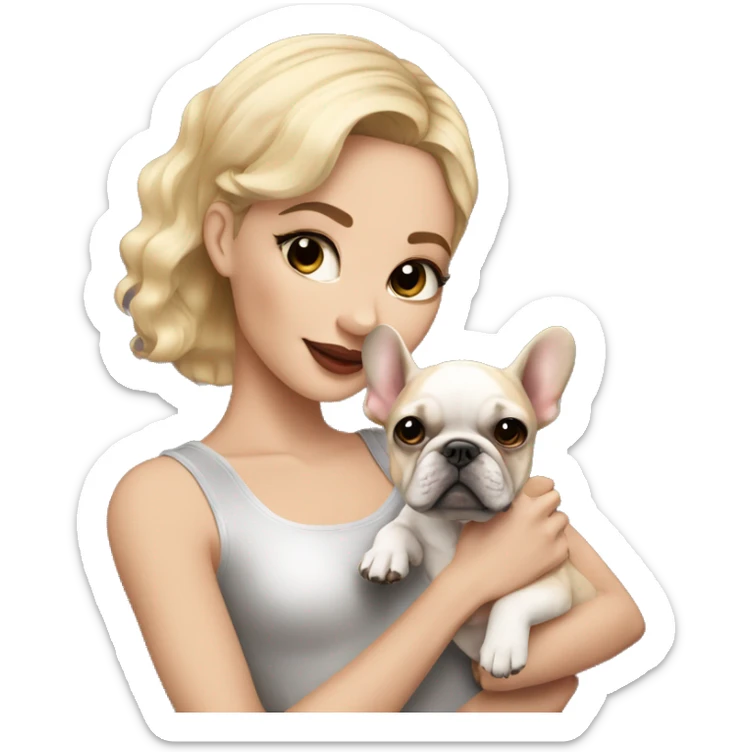 light-skinned and fair-haired dancer with a French bulldog puppy sticker