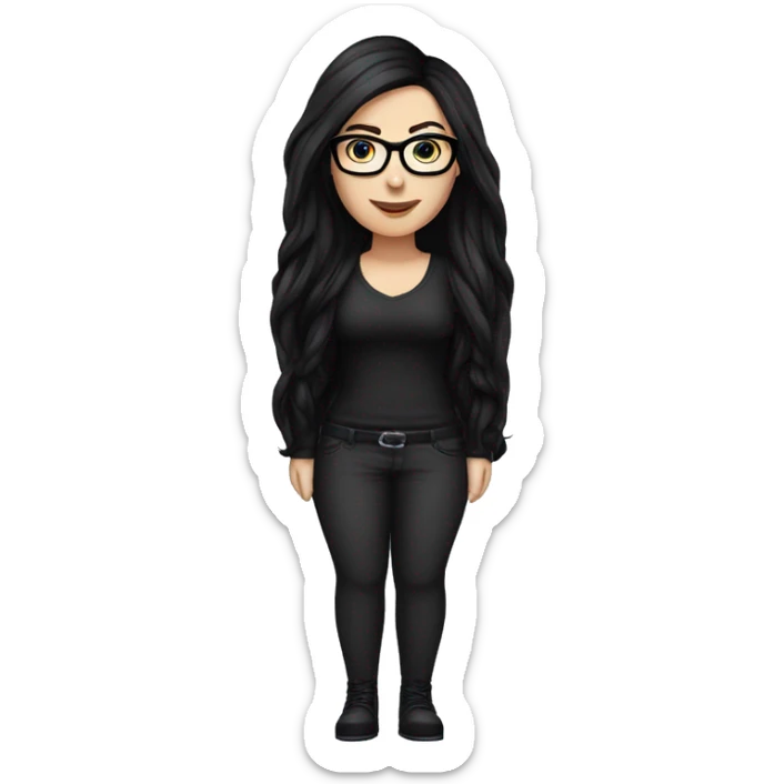 Caucasian-Mum-woman-goth-long-straight-dark-hair-standing-wearing-glasses-plus-size sticker