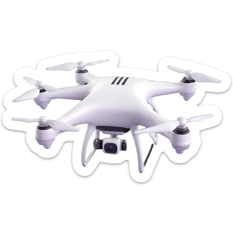 Edit the drone's body to be white with black accents, maintain the 3D emoji style with soft shading, and keep no background (transparent). sticker