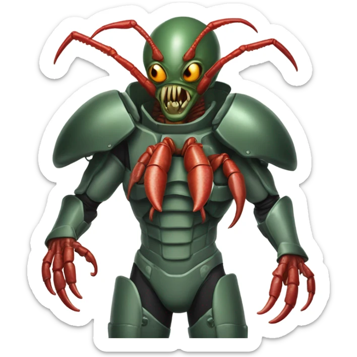 a alien male humman hybrid lobster alien military sticker