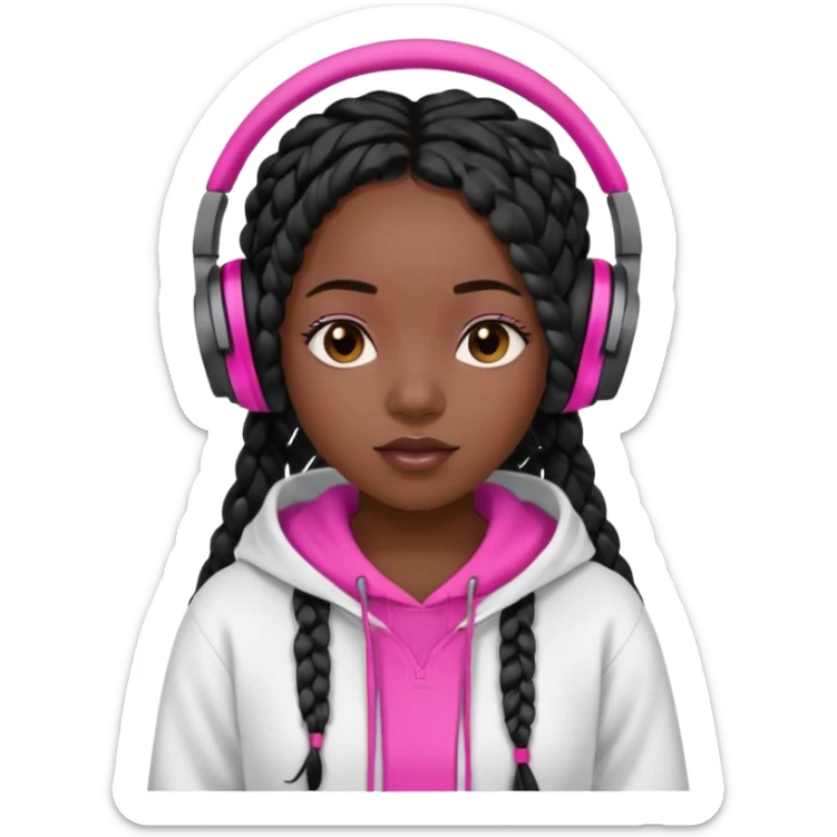 black girl with beats with blackbox braids  white hoodie hot pink shirt sticker