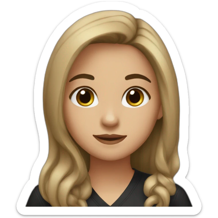 girl with middle part and long dark brown hair in black scrubs sticker