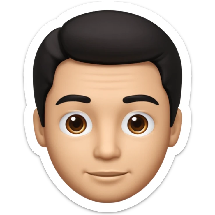 Emoji masculino em estilo 3D / cartoon realista, com pele morena clara, cabelos pretos bem penteados com gel, fios alinhados e com brilho, olhos pretos expressivos, sobrancelhas bem definidas, rosto jovem, expressão simpática e confiante, traços suaves e harmoniosos, sem barba sticker