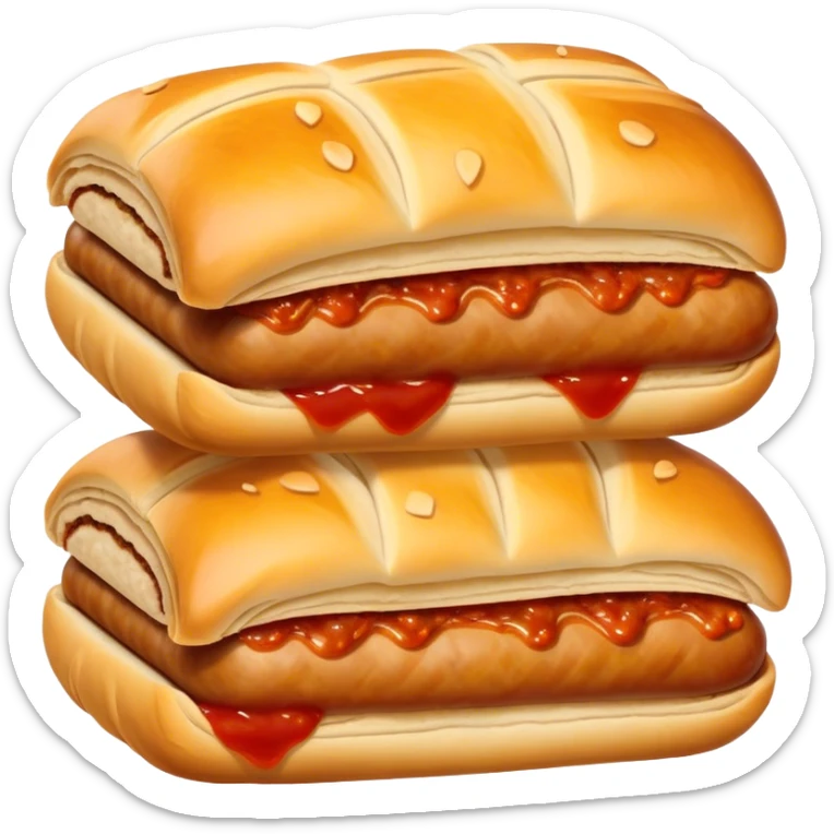 cinematic-realistic-sausage-roll-dish-emoji, with a squeeze of tomatoe sauce on top sticker