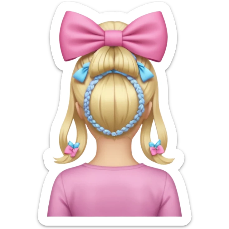 a blonde girl with a pink bow in her hair facing away sticker