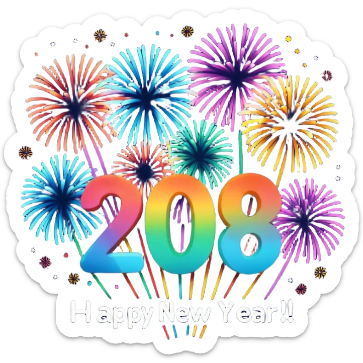 "Happy New Year 2026" in backdrop of colourful fireworks in outline  sticker