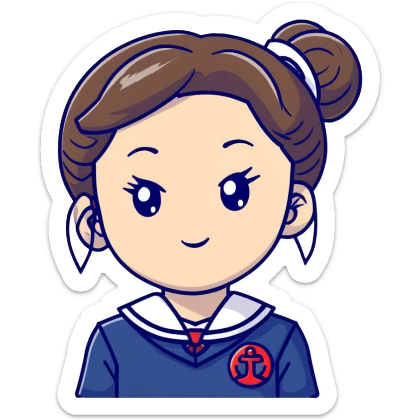 Ultra cute Japanese schoolgirl with high odango bun hairstyle wearing Japanese school uniform with sailor collar sticker