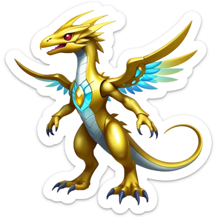 Shiny Futuristic Celestial Magical Ethereal Godly Divine Nebula-Fakemon-Pokemon-Digimon-Spectrobes-Raptor-fusion, full body sticker
