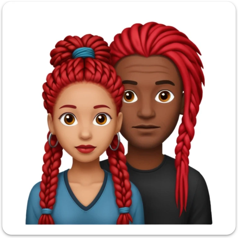 red long dreads lightskin woman and dark hair braids dark skin man  sticker