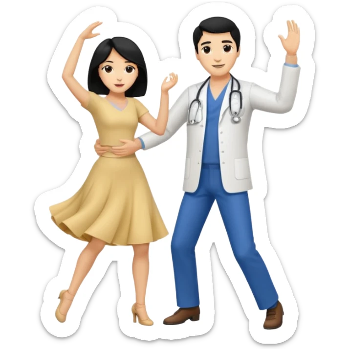 couple dancing full body a doctor black hair  woman blonde sticker