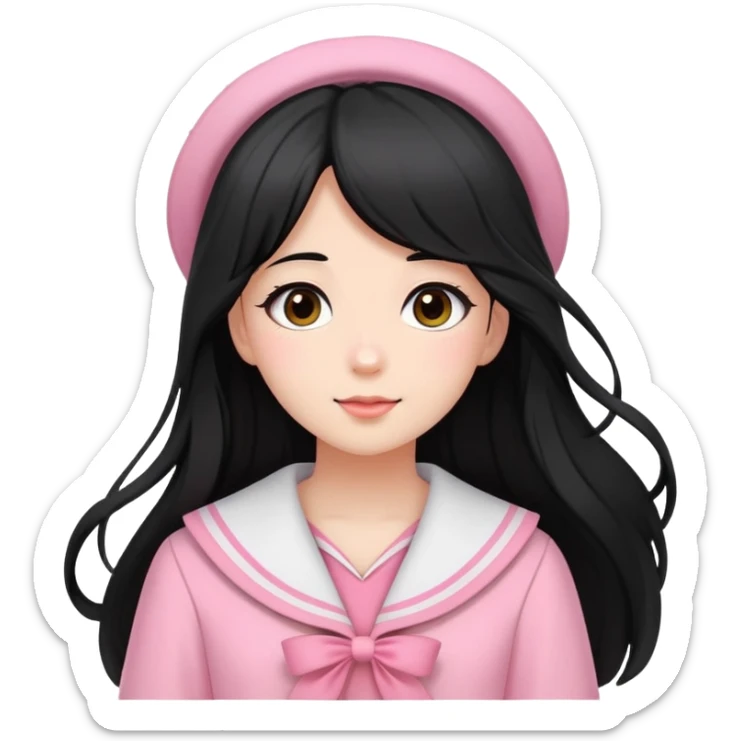 A girl with a Black long hair, and a Pink sailor suit, enjoying the spring breeze，Wearing cherry blossoms on your hair sticker