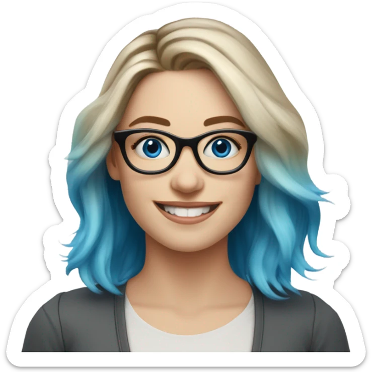 Shoulder length Balayage pale photogenic woman with glasses and blue eyes happy  sticker