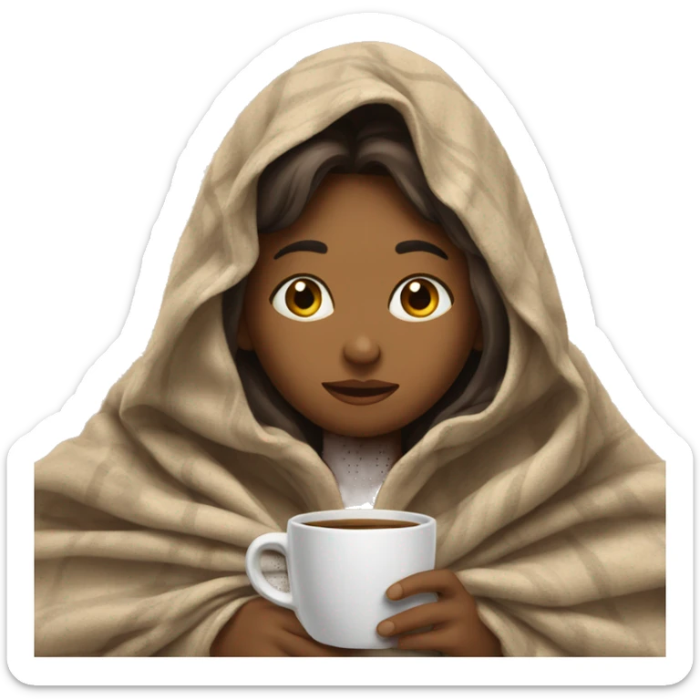girl inside a blanket sipping coffee eyes closed sticker