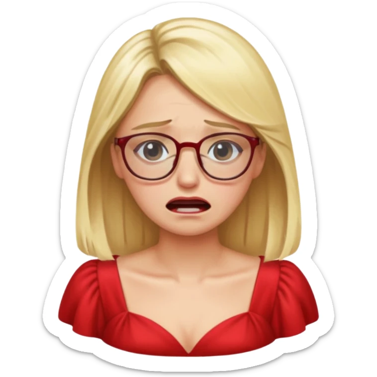 lomg blond woman  crying with glasses with red party wear dress sticker