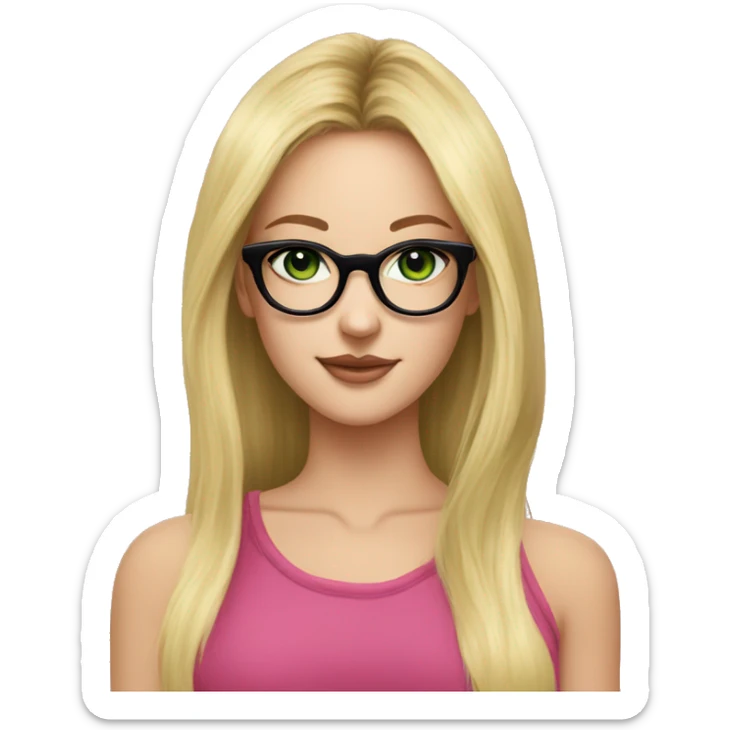 Young lady nose ring earrings long blonde hair black glasses green eyes loves black and pink sticker