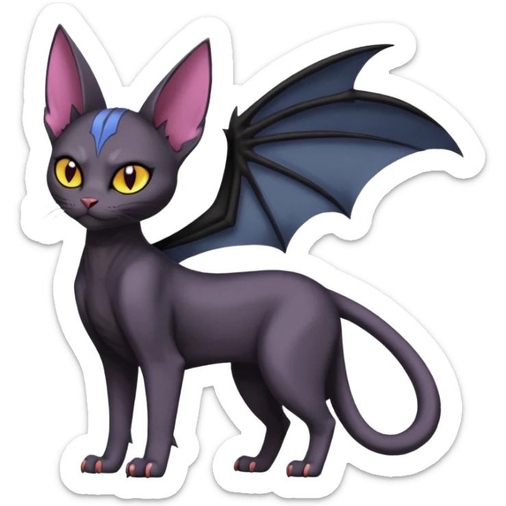 Black edgy Noibat-Litten-Sphynx-Lykoi-Caracal-cat-Fakemon full-body sticker