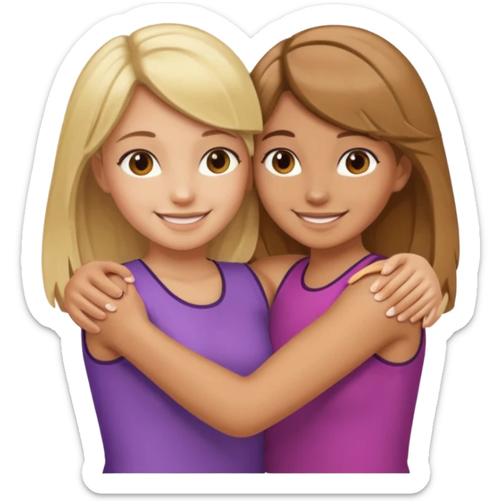 Two Girls with their arms around each other at summer camp one blonde one brown hair sticker