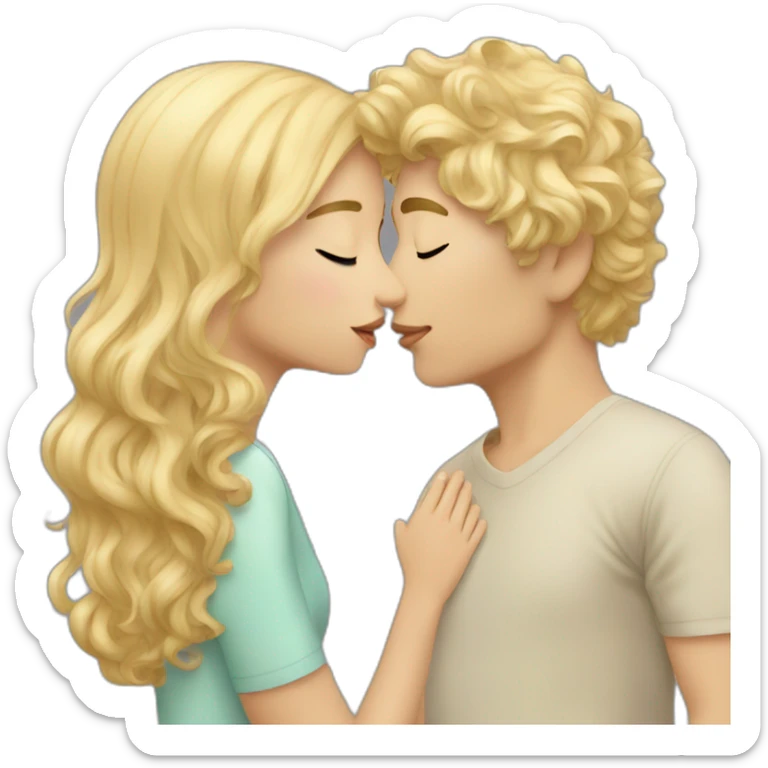 blonde wavy hair girl kissing asian tan boy sticker