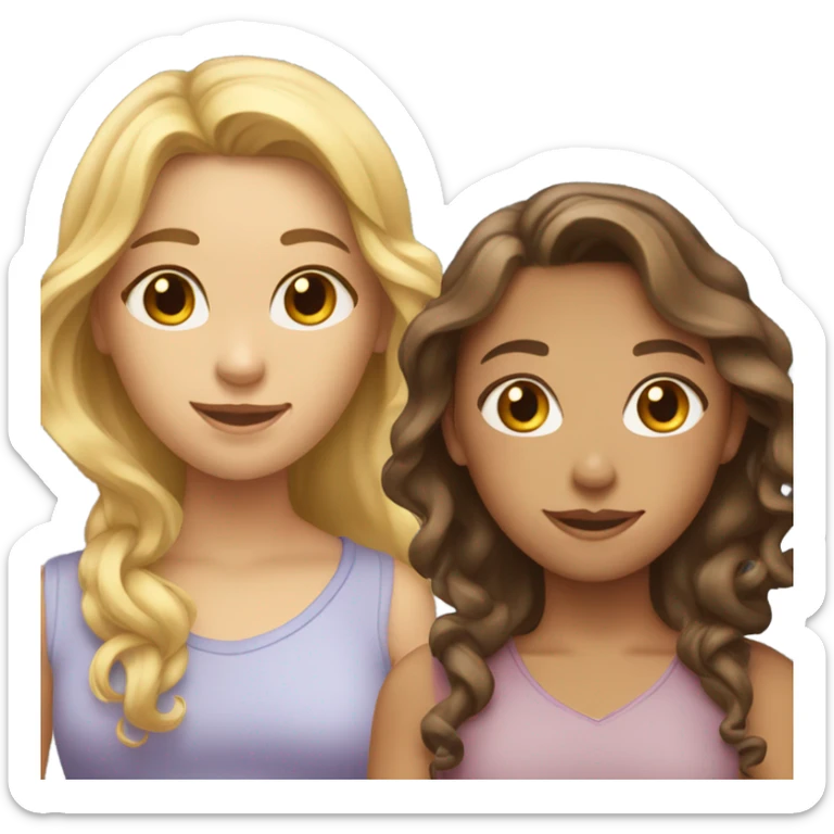 Three girls , one with short brown hair , one with long brown hair and one with long curly blonde hair  sticker