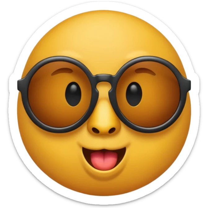 a round yellow circular emoji wearing cool sunglasses with a cocky face sticker