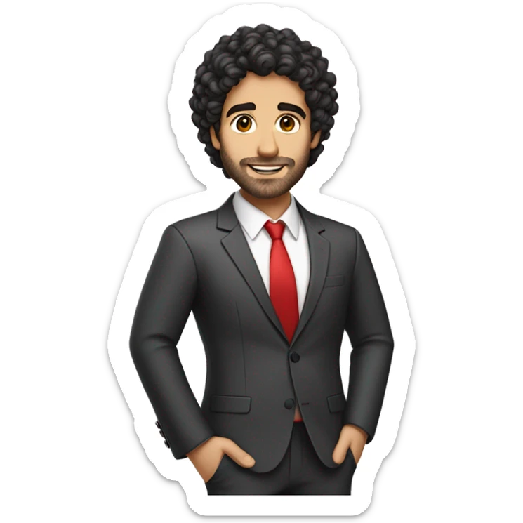 arabic guy with dark brown curly hair and little beard dressed in a red professionnal suit sticker