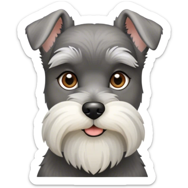 Cinematic Noble Miniature Schnauzer Portrait Emoji, Standing with a proud and stately demeanor, showcasing a sharply defined, salt-and-pepper fur with distinguished eyebrows and a confident, alert expression, simplified yet exquisitely detailed, glowing with a refined, dignified radiance, high shine, exuding intelligence and classic noble charm, soft glowing outline, capturing the essence of a noble Miniature Schnauzer that commands attention with effortless style! sticker