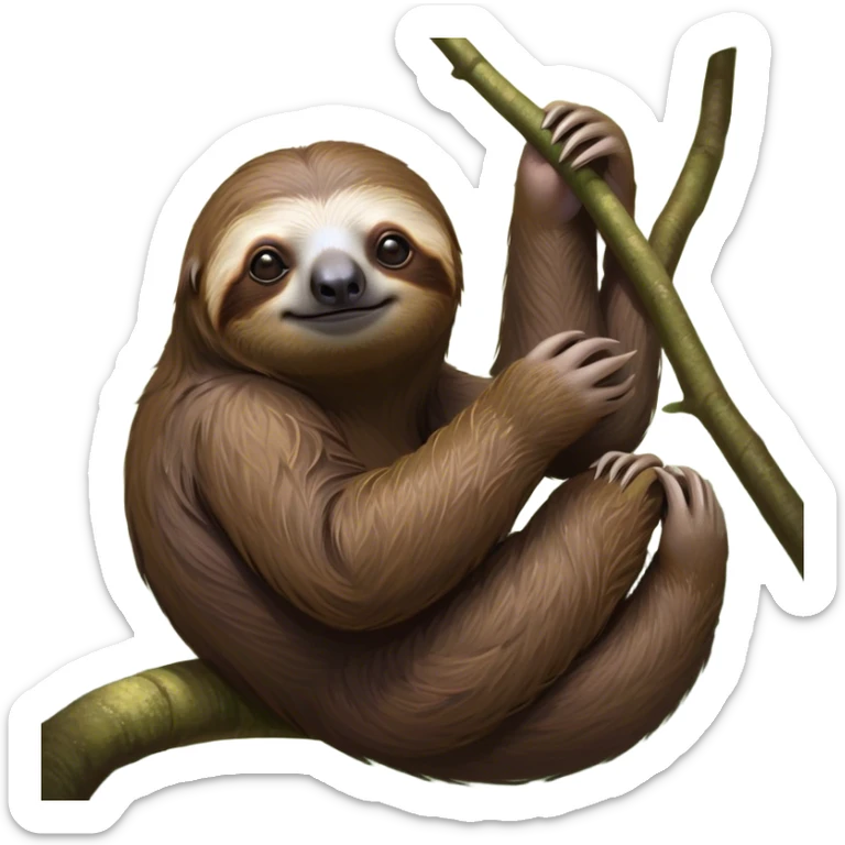 Cinematic Noble Sloth Portrait Emoji, Poised and serene, with a leisurely, gentle build and calm, wise eyes adorned with soft, textured fur, Simplified yet sharp and sophisticated features, highly detailed, glowing with a soft, tranquil glow, high shine, intelligent and unhurried, stylized with an air of relaxed authority, focused and composed, soft glowing outline, capturing the essence of a watchful and confident guardian that appears ready to slowly emerge from the screen with effortless grace! sticker