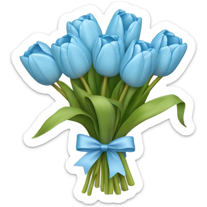 extraordinary light blue tulip bouquet with finer details and a bow to hold it together  sticker