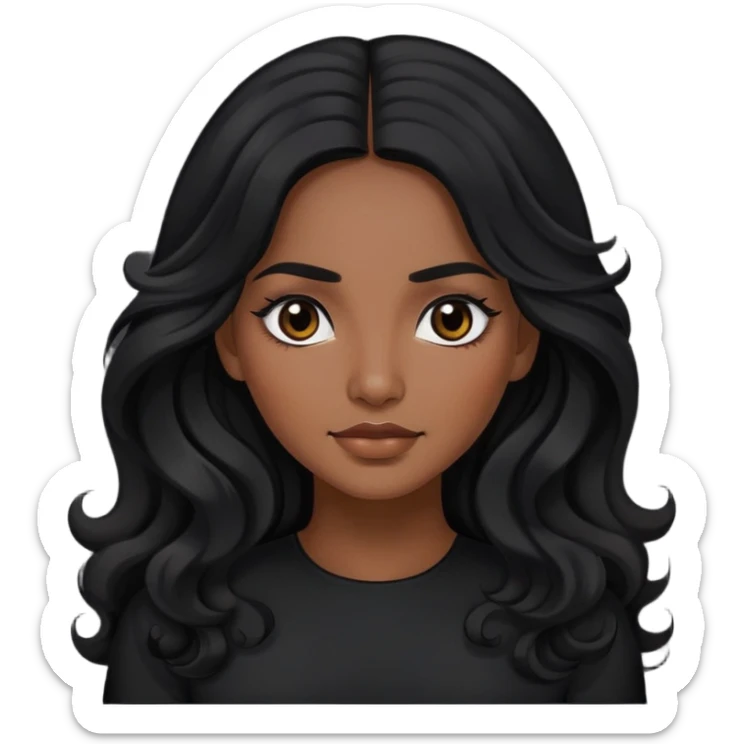 Mujer hermosa de cabello ondulado largo color negro, ojos negros, mexicana con una blusa color negra sticker