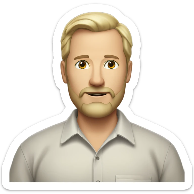 middle aged english man, short slicked back hair blonde, blonde medium length size full beard, in a smart unbuttoned shirt. sticker