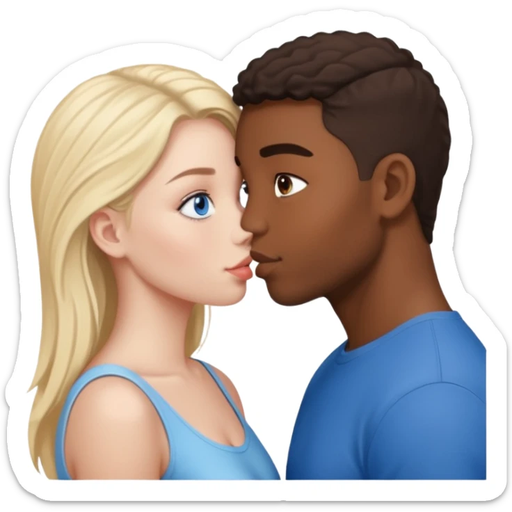 Interracial couple kissing and girl has blue eyes sticker